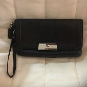 Black Coach Leather Wristlet W/Silver clasp